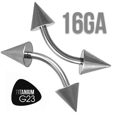 16GA Titanium Grade G23 Curved Eyebrow Ring w/ Spikes 6MM