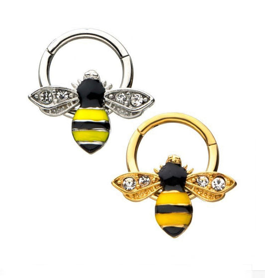 Bee Design Ear Cartilage & Septum Segment Ring Hinged 16ga Surgical Steel