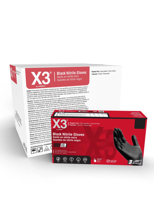 X3 3 mil Black Nitrile Disposable Industrial Gloves - BX3