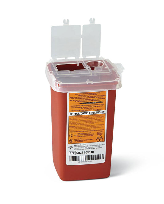 1 Quart Flip Top Sharps Container, 6.3" x 4.5" x 4.3", Red